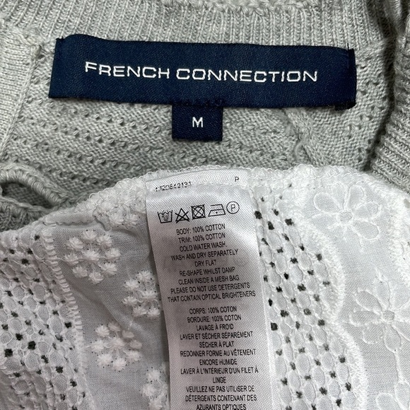 French Connection Sweater Open Knit White Lace Short Sleeves Size Medium - Picture 12 of 12